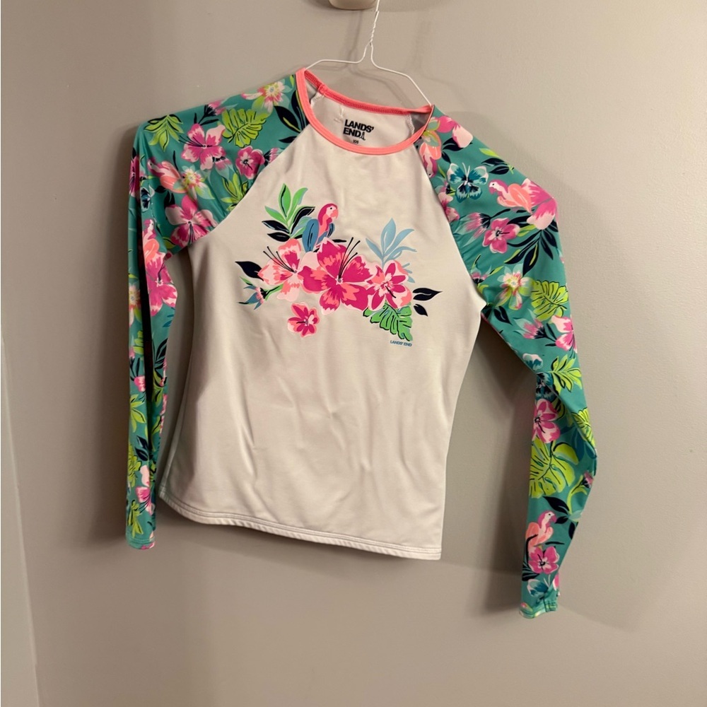 Lands’ End Long Sleeve Floral Rash Guard – Girls 10 Slim